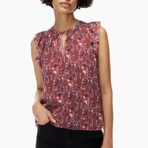 Aritzia Wilfred Chanson Floral Sleeveless Ruffle Chiffon Blouse sz XS